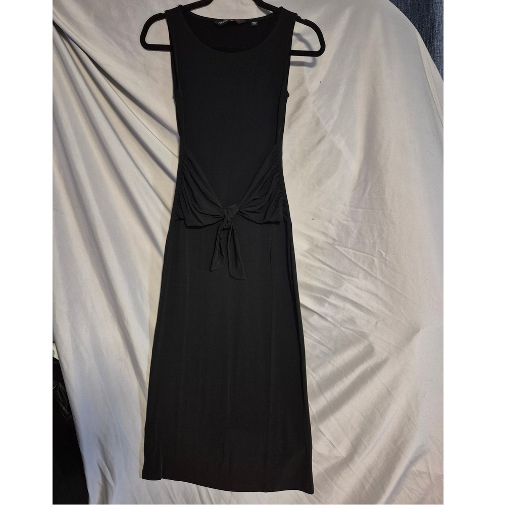 Colleen Lopez Black Sleeveless Midi Dress Tie Front Women's